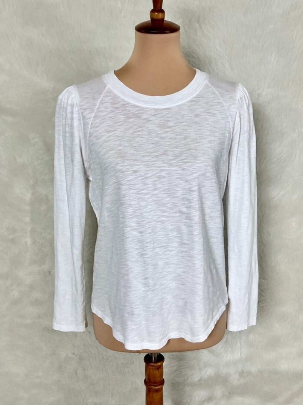 Veronica Beard White Puff Sleeve Pima Cotton Mason Baseball T-Shirt Top M